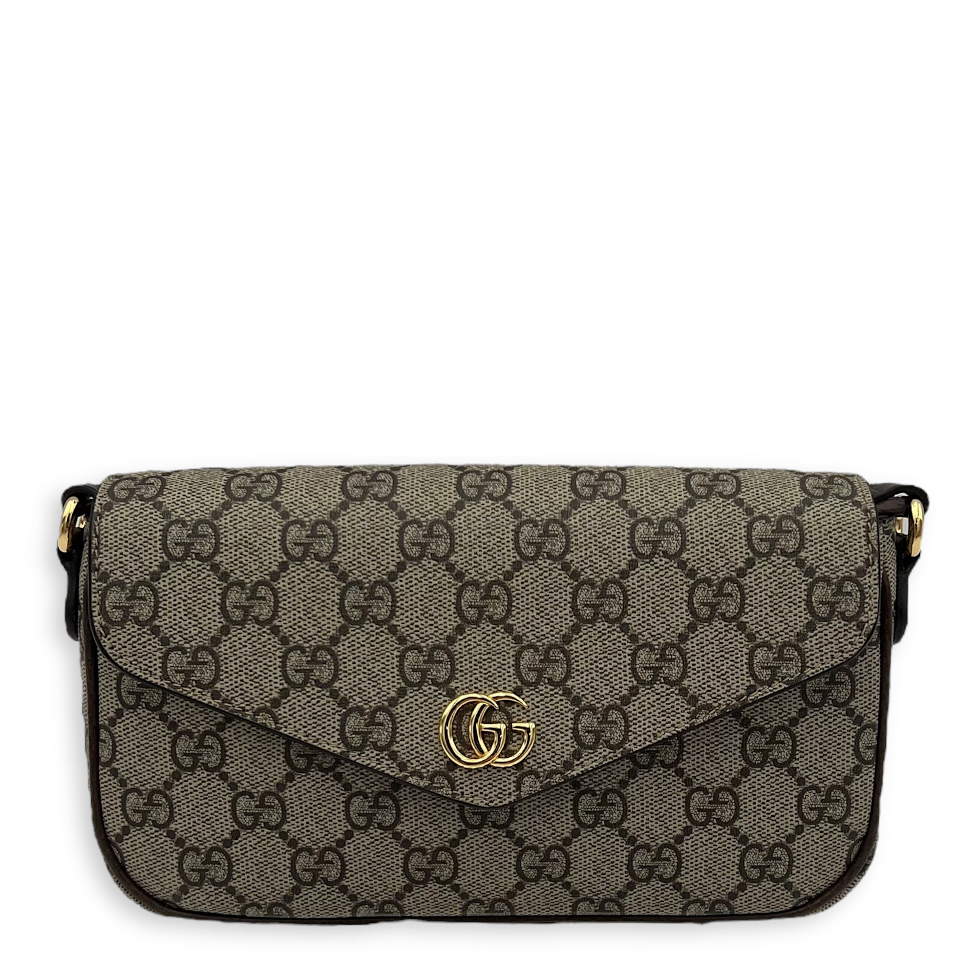 Ophidia Brown Crossbody Bag in Monogram Coated Canvas, Gold hardware