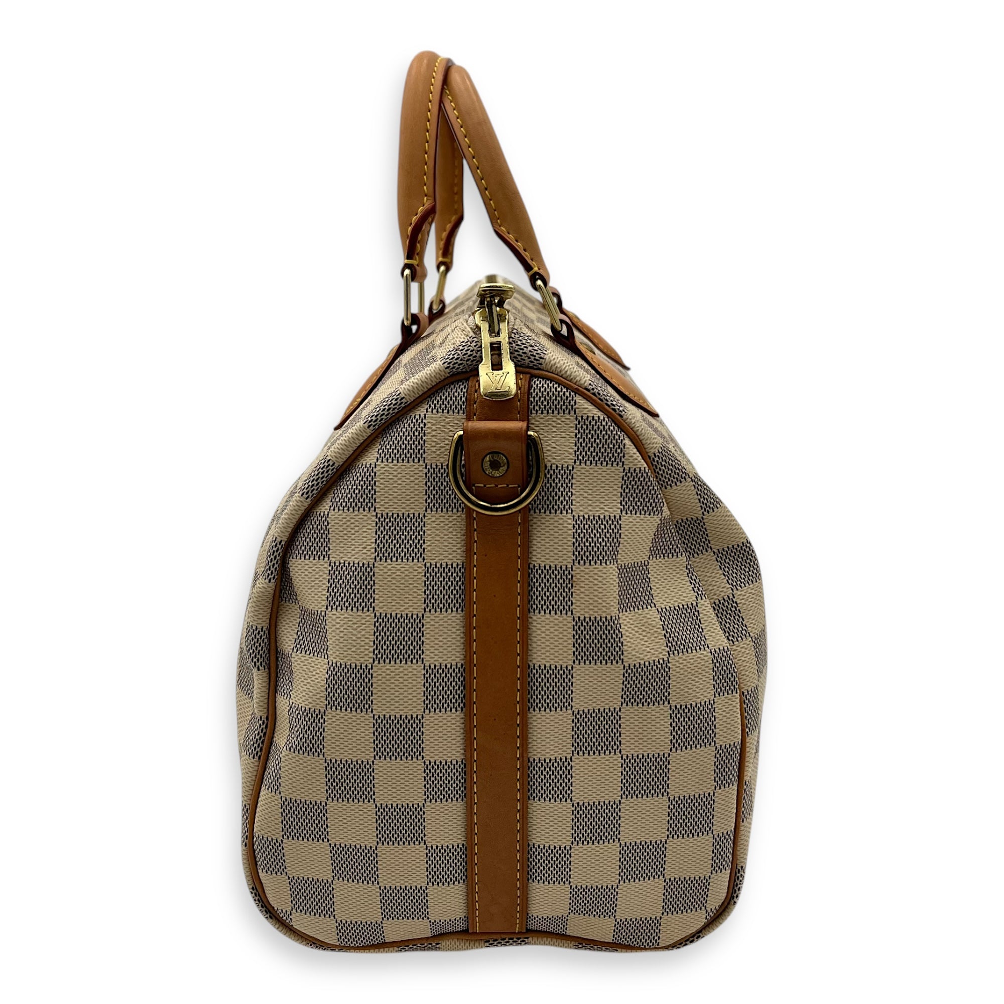 Speedy Bandouliere 30 Damier Azur Top Handle Bag in Coated Canvas, Gold hardware - Image 5
