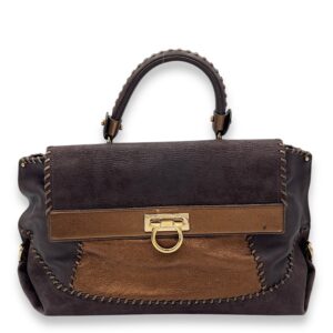 Tote Medium Brown Top Handle Bag in Calfskin, Gold hardware