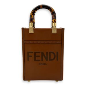 Sunshine Top Handle Bag Mini Brown in Calfskin, Gold hardware