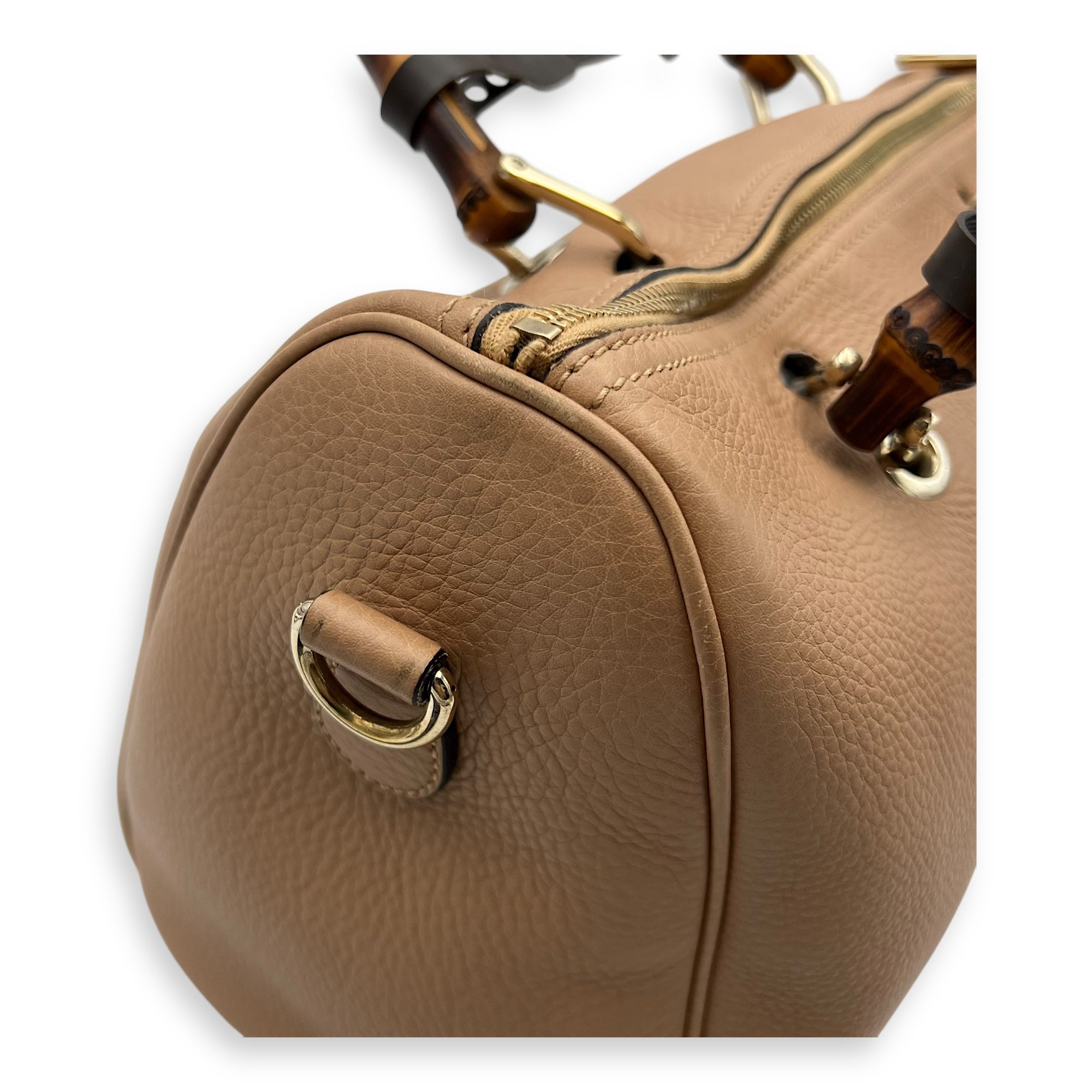 Bamboo Medium Beige Top Handle Bag in Calfskin, Gold hardware - Image 13