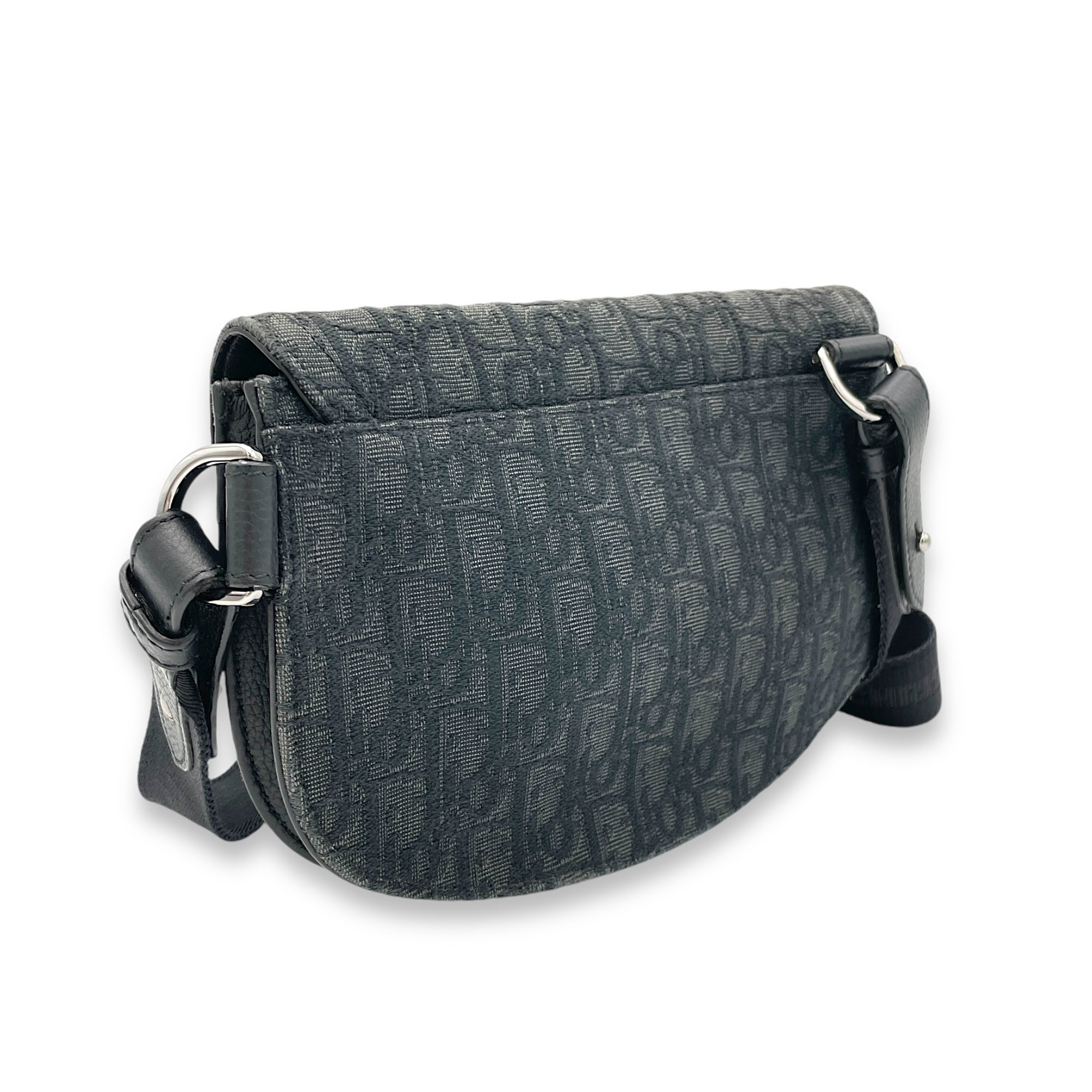 Saddle Black Crossbody Bag in Jacquard, Silver hardware - Image 5