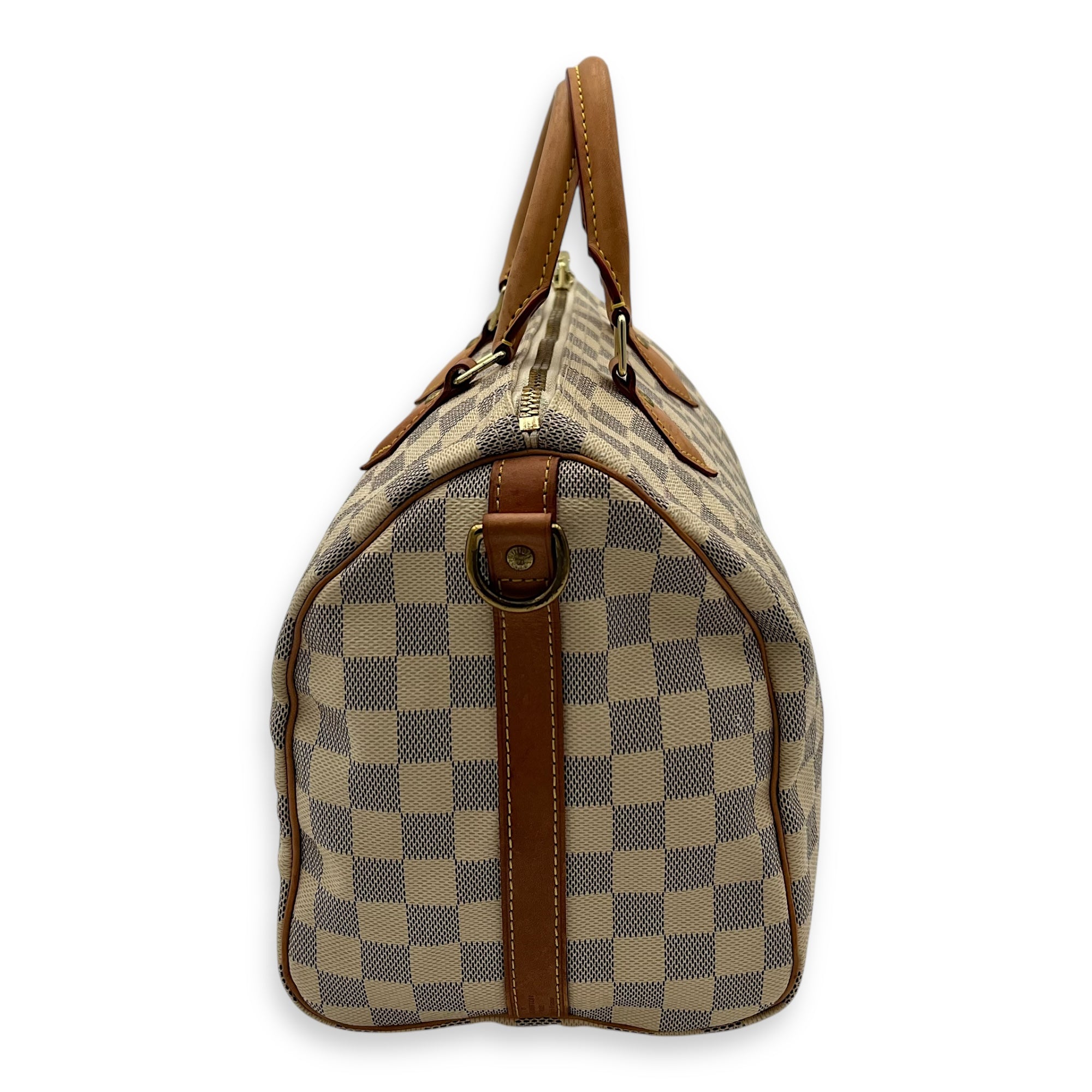 Speedy Bandouliere 30 Damier Azur Top Handle Bag in Coated Canvas, Gold hardware - Image 4