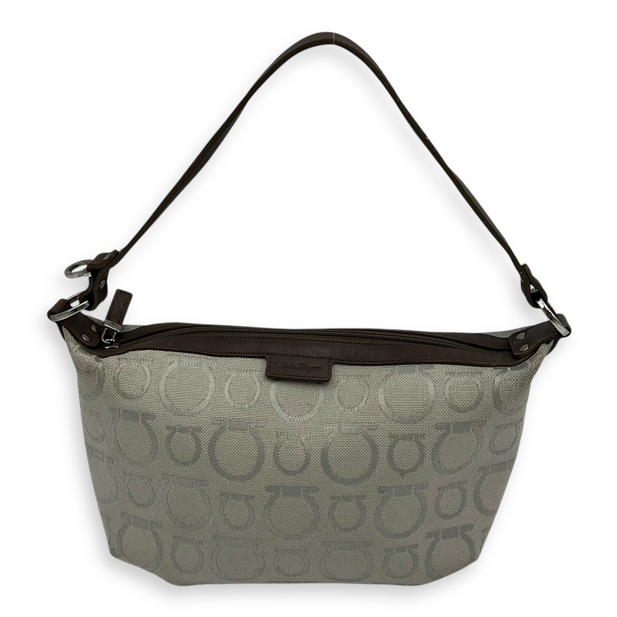 Gancini White Shoulder Bag in Canvas, Silver hardware - Image 15