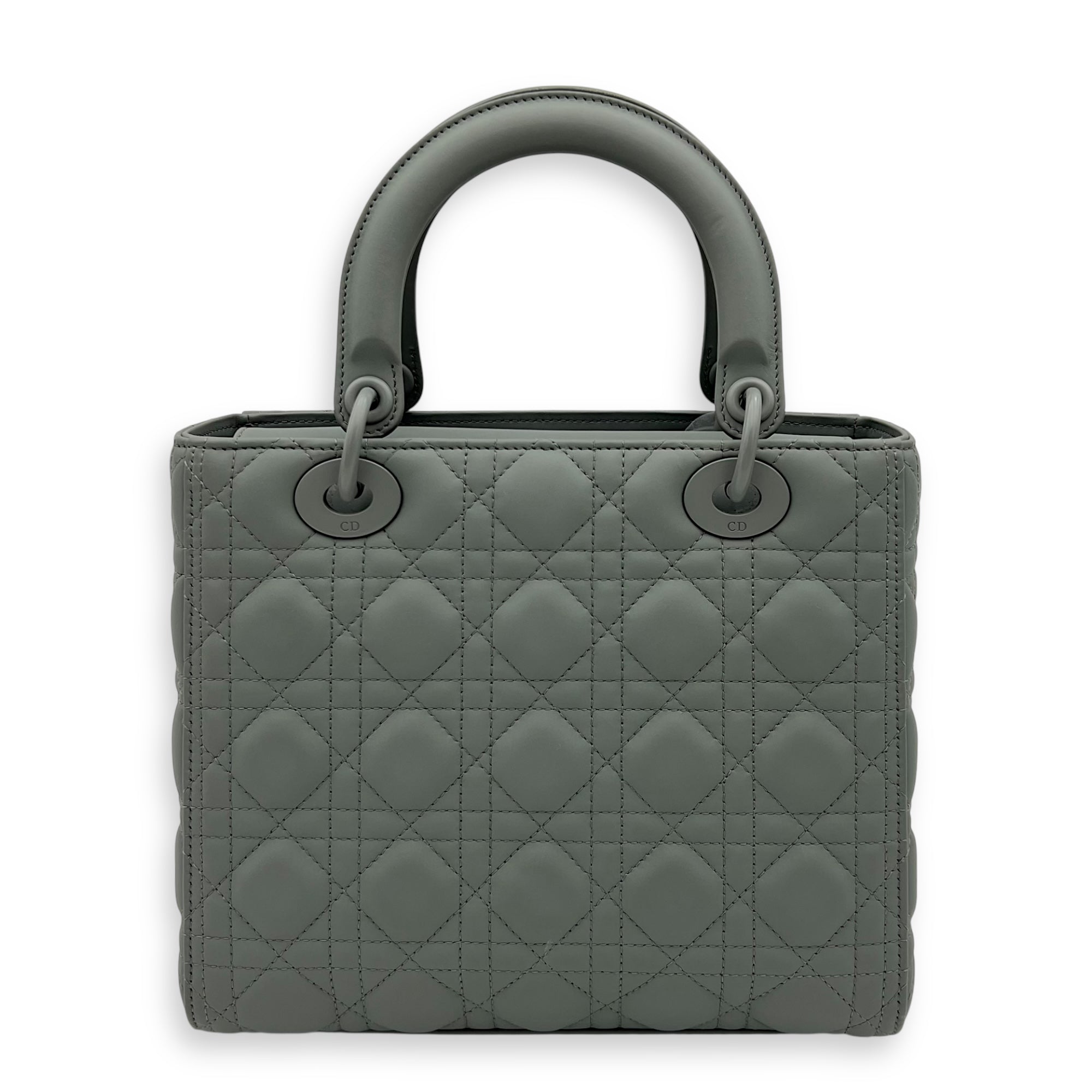 Lady Dior Medium Grey Top Handle Bag in Lambskin, Ultramatte hardware - Image 3