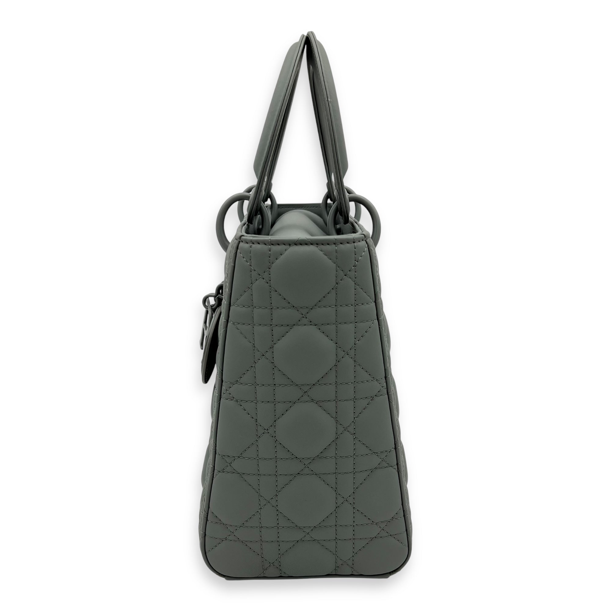 Lady Dior Medium Grey Top Handle Bag in Lambskin, Ultramatte hardware - Image 5