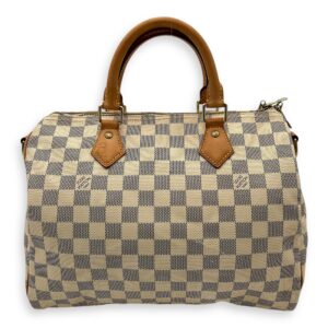 Speedy Bandouliere 30 Damier Azur Top Handle Bag in Coated Canvas, Gold hardware