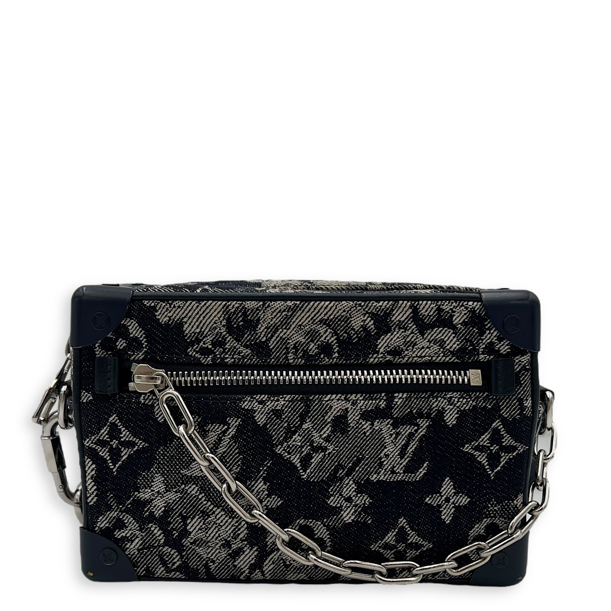 Soft Trunk Shoulder Bag Blue in Denim, Silver hardware