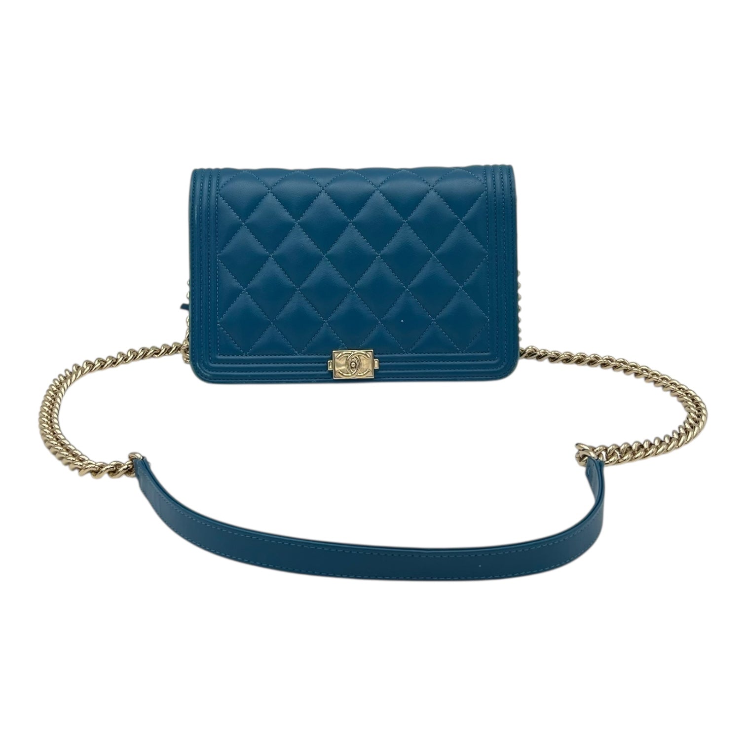 Boy Wallet On Chain Blue in Lambskin, Gold hardware - Image 12