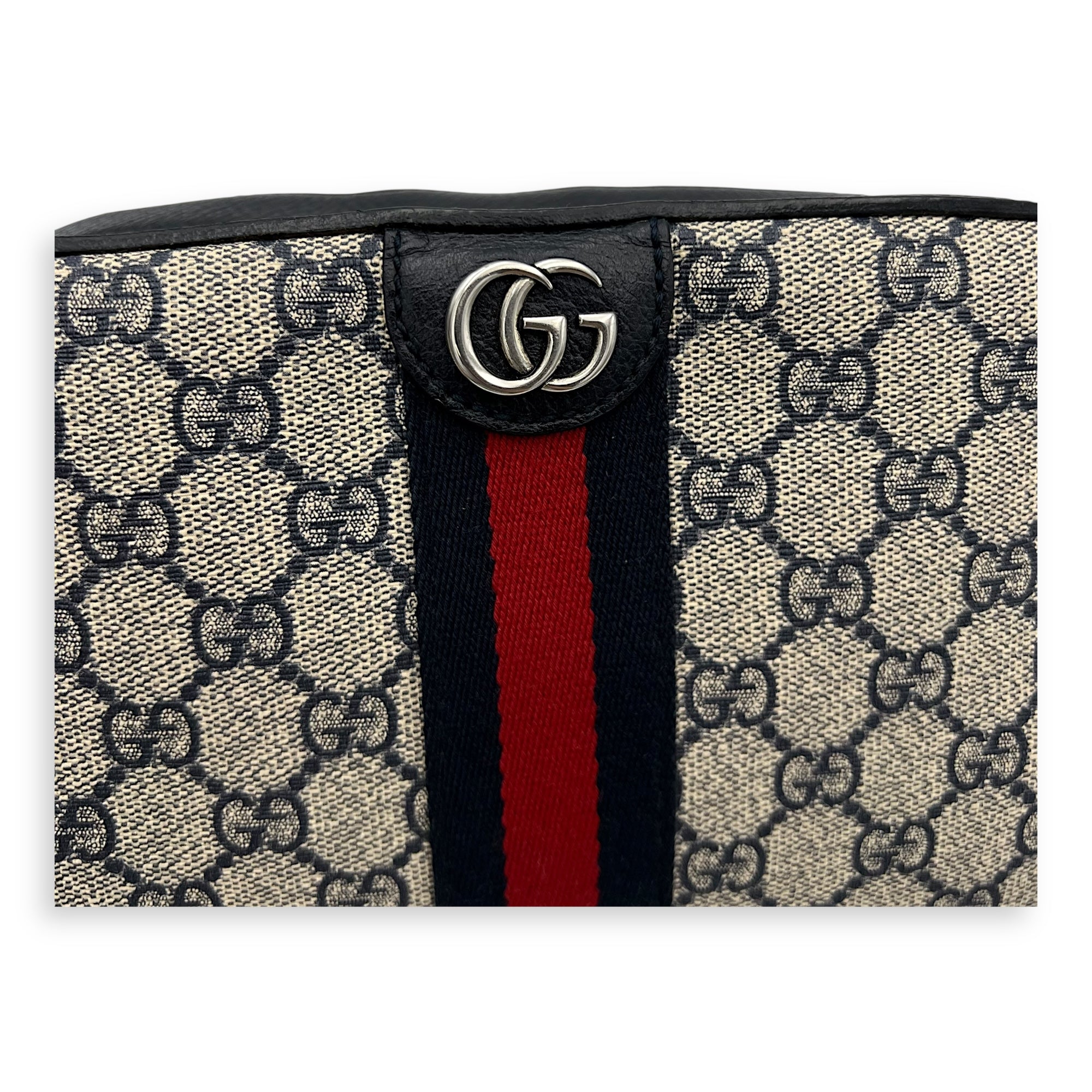 Ophidia Crossbody Bag Blue in Coated Canvas, Silver hardware - Image 9