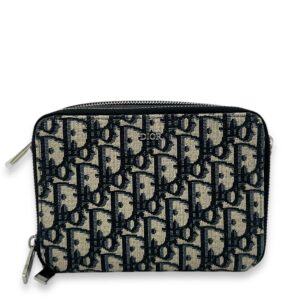 Zipped Pouch Oblique Blue Crossbody Bag in Jacquard, Silver hardware
