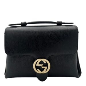 Interlocking G Top Handle Bag Black in Calfskin, Gold hardware