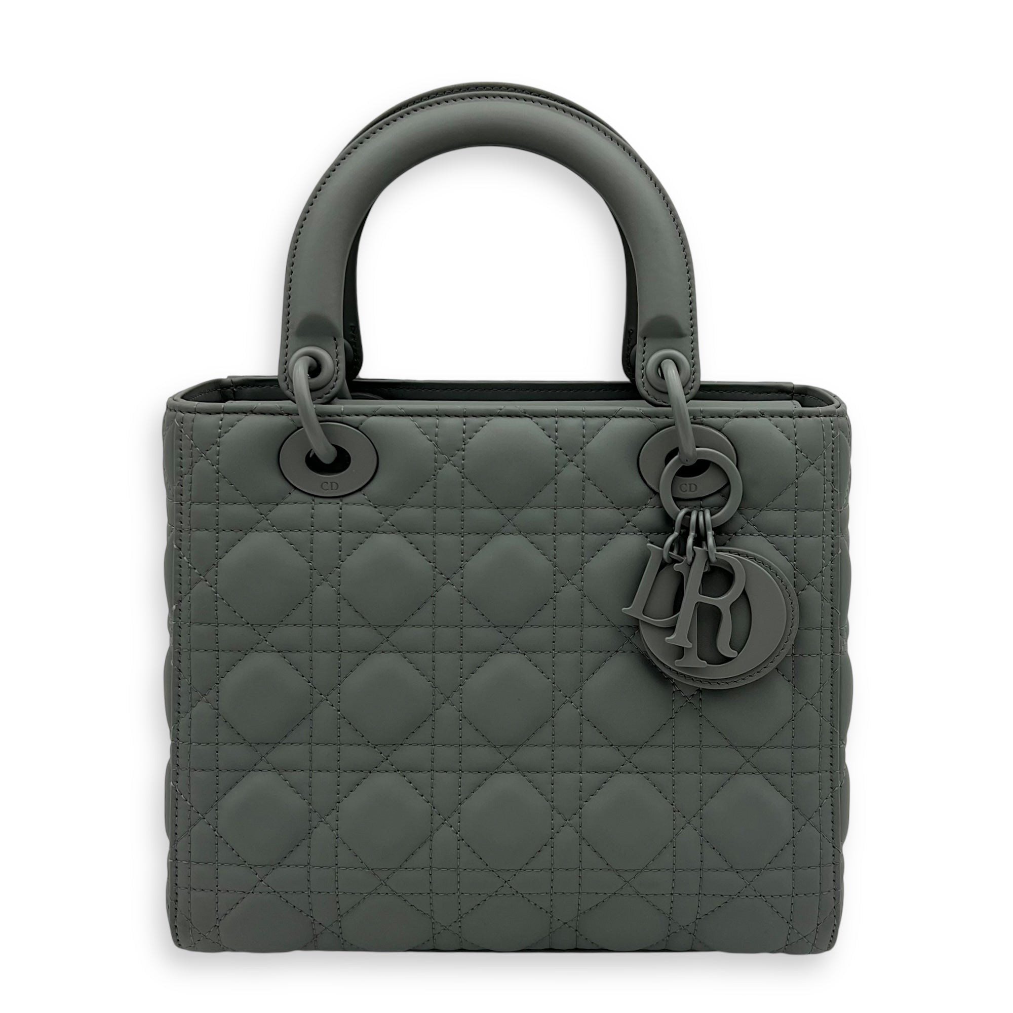 Lady Dior Medium Grey Top Handle Bag in Lambskin, Ultramatte hardware