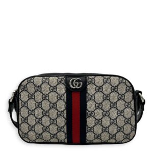 Ophidia Crossbody Bag Blue in Coated Canvas, Silver hardware