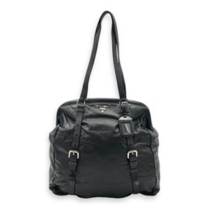 Frame Shoulder Bag Black in Calfskin, Silver hardware