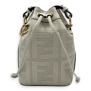 Mon Tresor Mini White Bucket Bag in Canvas, Silver hardware