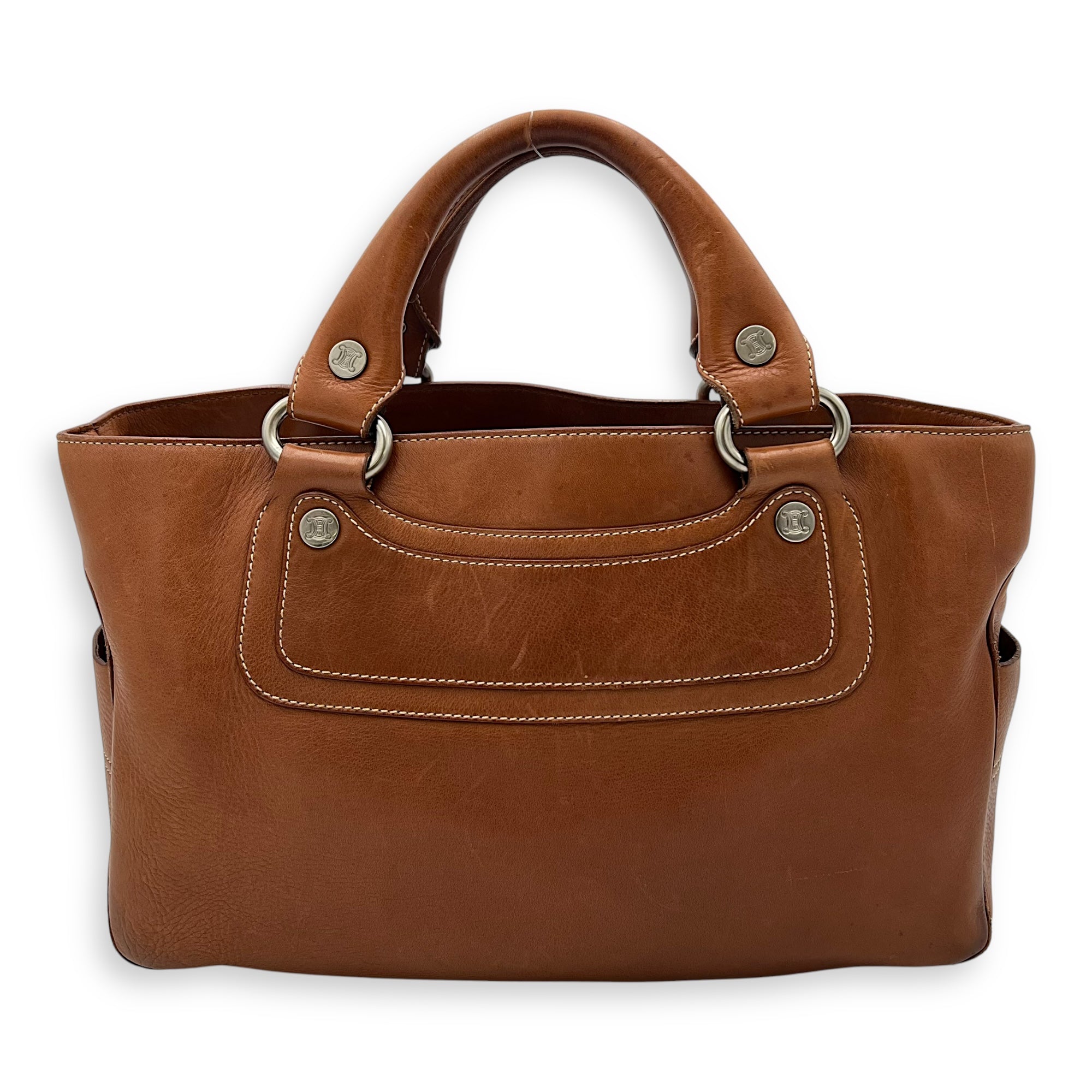 Boogie Top Handle Bag Brown in Calfskin, Silver hardware