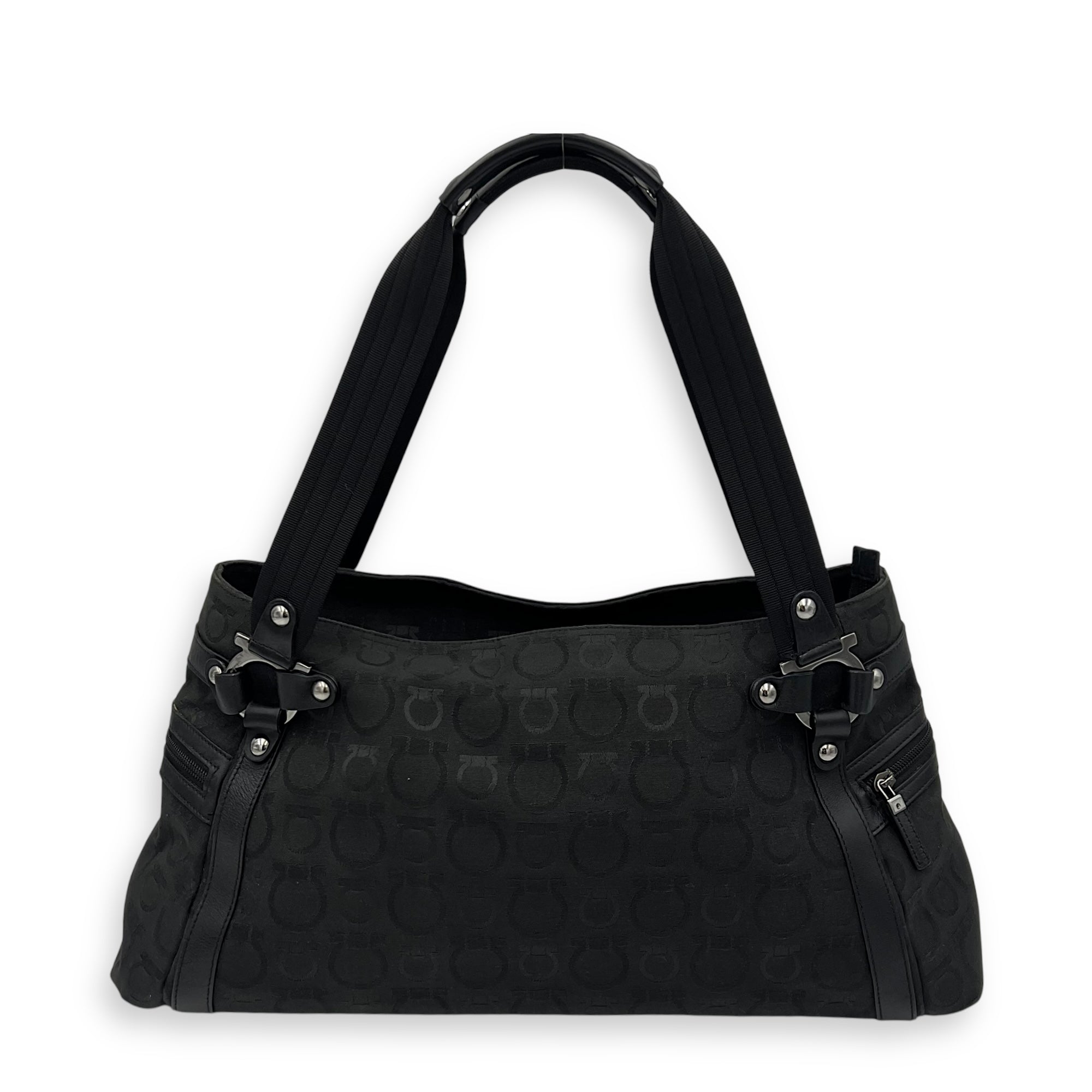 Vintage Black Shoulder Bag in Canvas, Silver hardware
