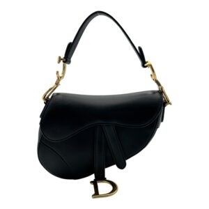 Saddle Shoulder Bag Mini Black in Calfskin, Gold hardware