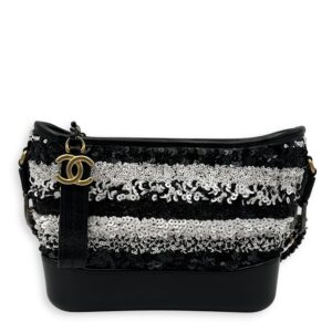 Gabrielle Small Black - White Shoulder Bag in Sequins, Gold hardware