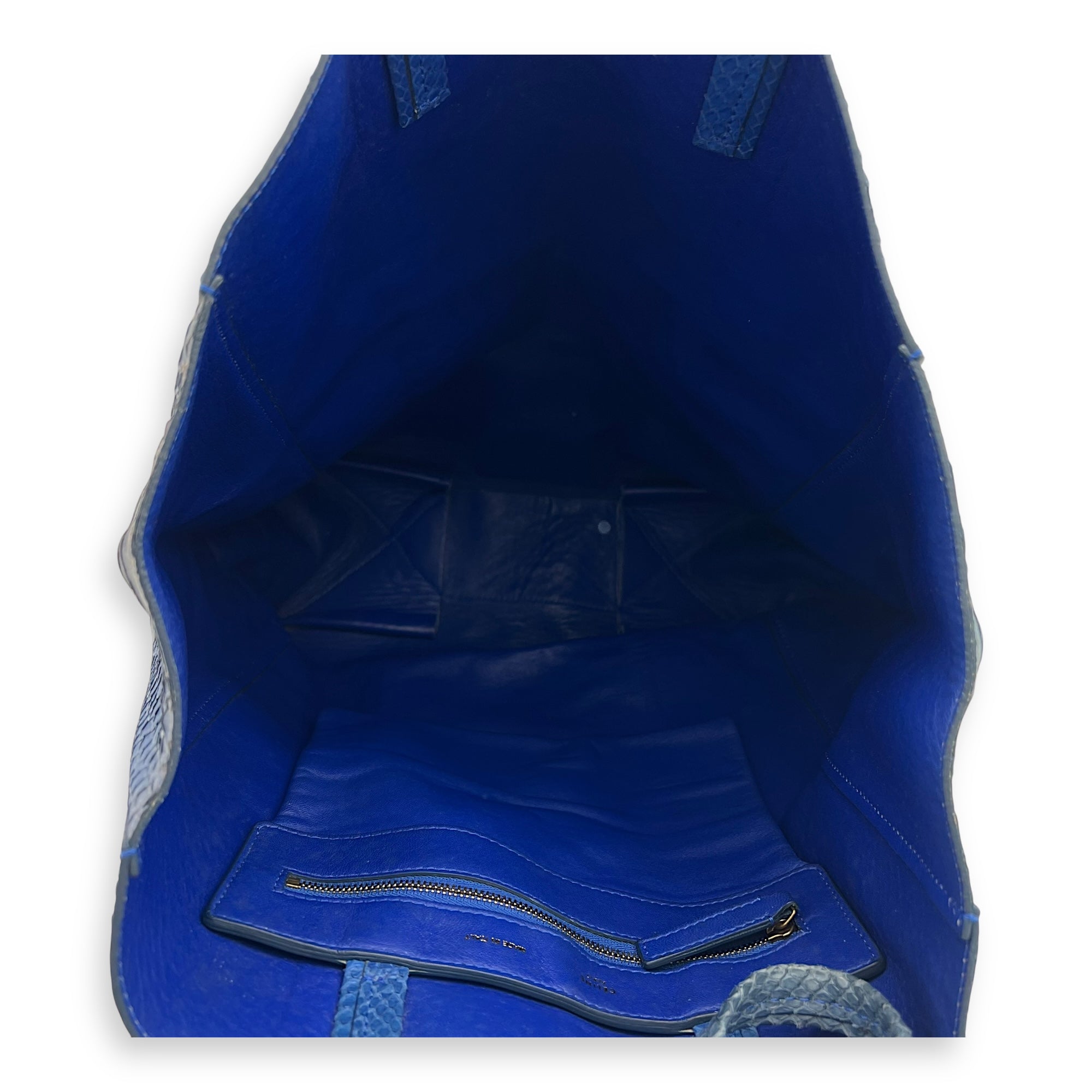 Cabas Tote Bag Blue in Python Leather, Gold hardware - Image 7