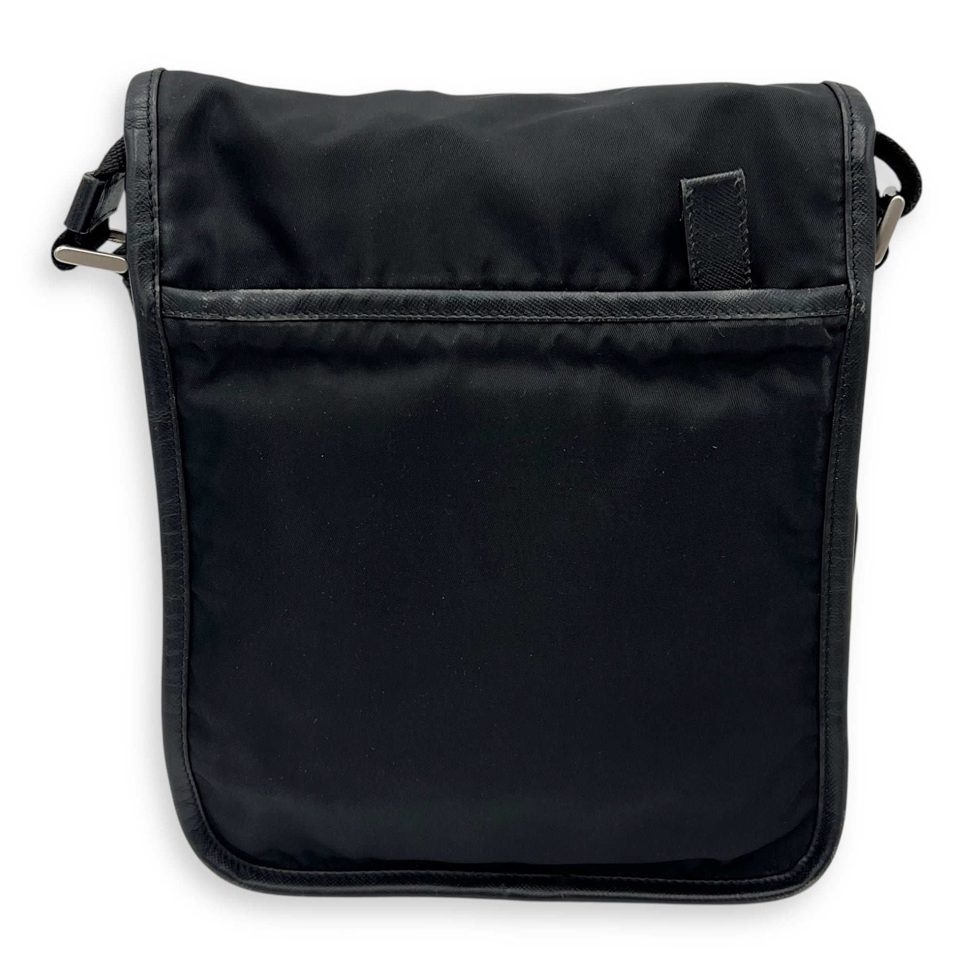 Logo Messenger Black in Nylon, Silver hardware - Image 3