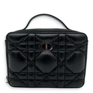 Caro Shoulder Bag Box Black in Calfskin, Gunmetal hardware