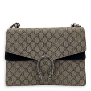 Dionysus Shoulder Bag Beige in Suede Leather, Silver hardware