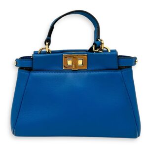 Peekaboo Top Handle Bag Micro Blue in Calfskin , Gold Hardware