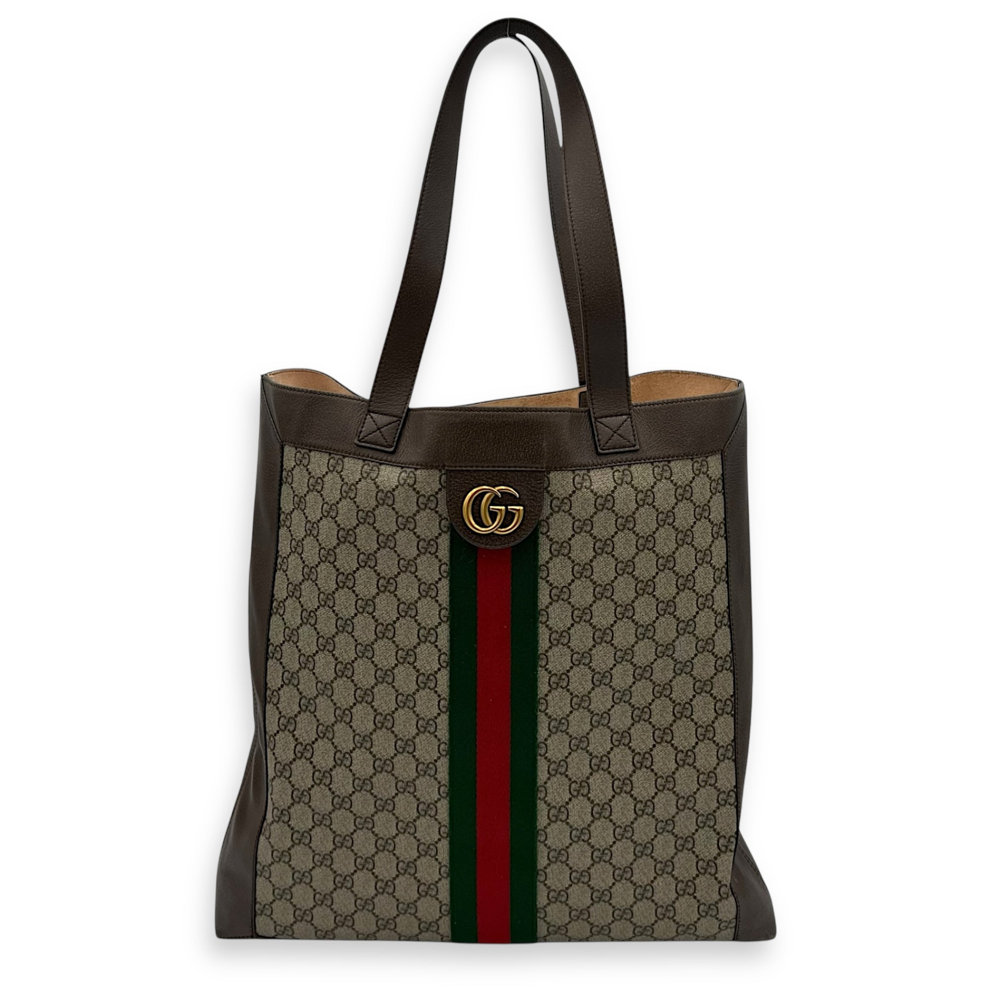 Ophidia Tote Bag Brown in Coated Canvas, Gold hardware