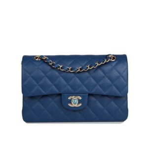 Quilted Caviar Leather Gold-Tone Dark Blue