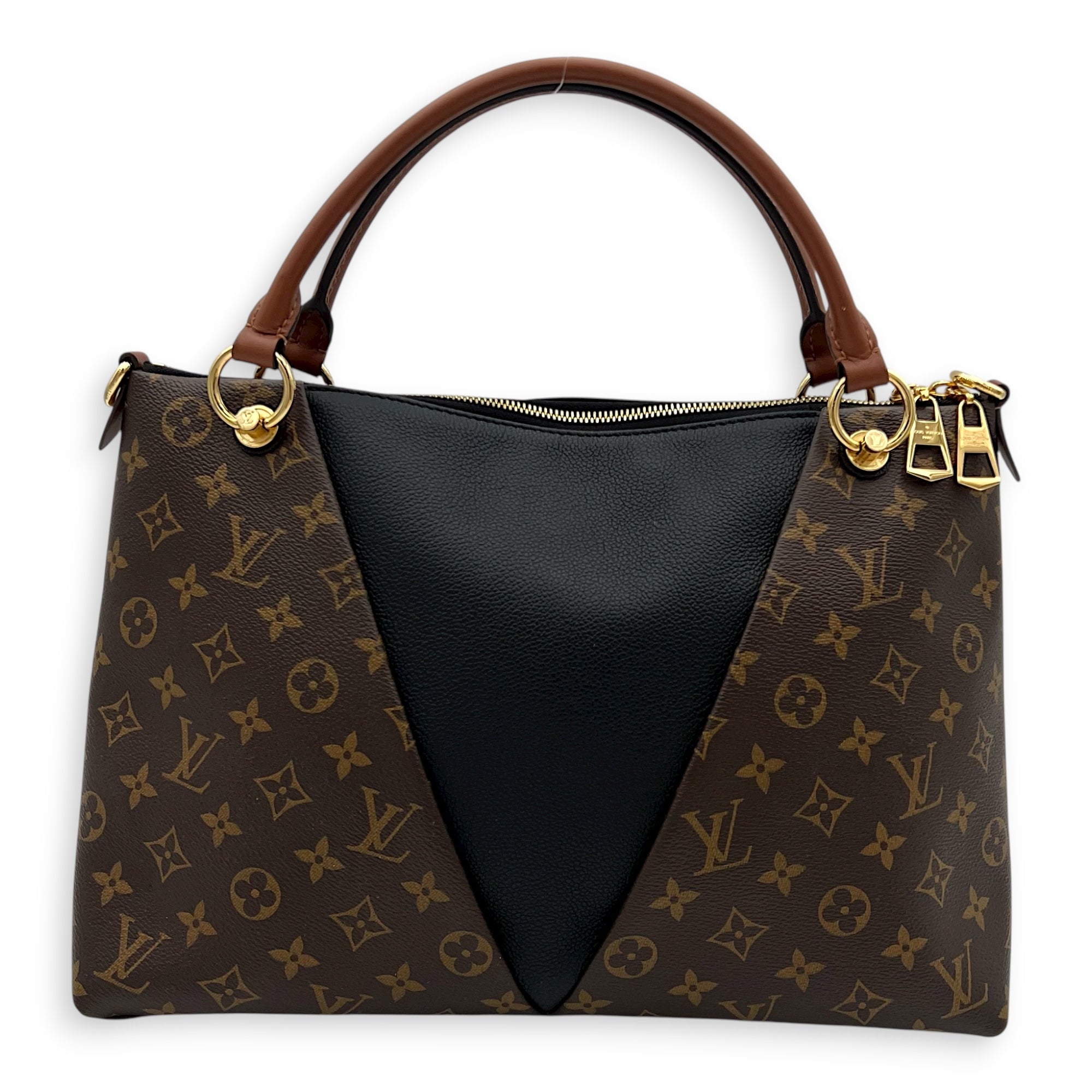 V tote bag Top Handle Bag Black in Monogram Coated Canvas, Gold hardware - Image 3