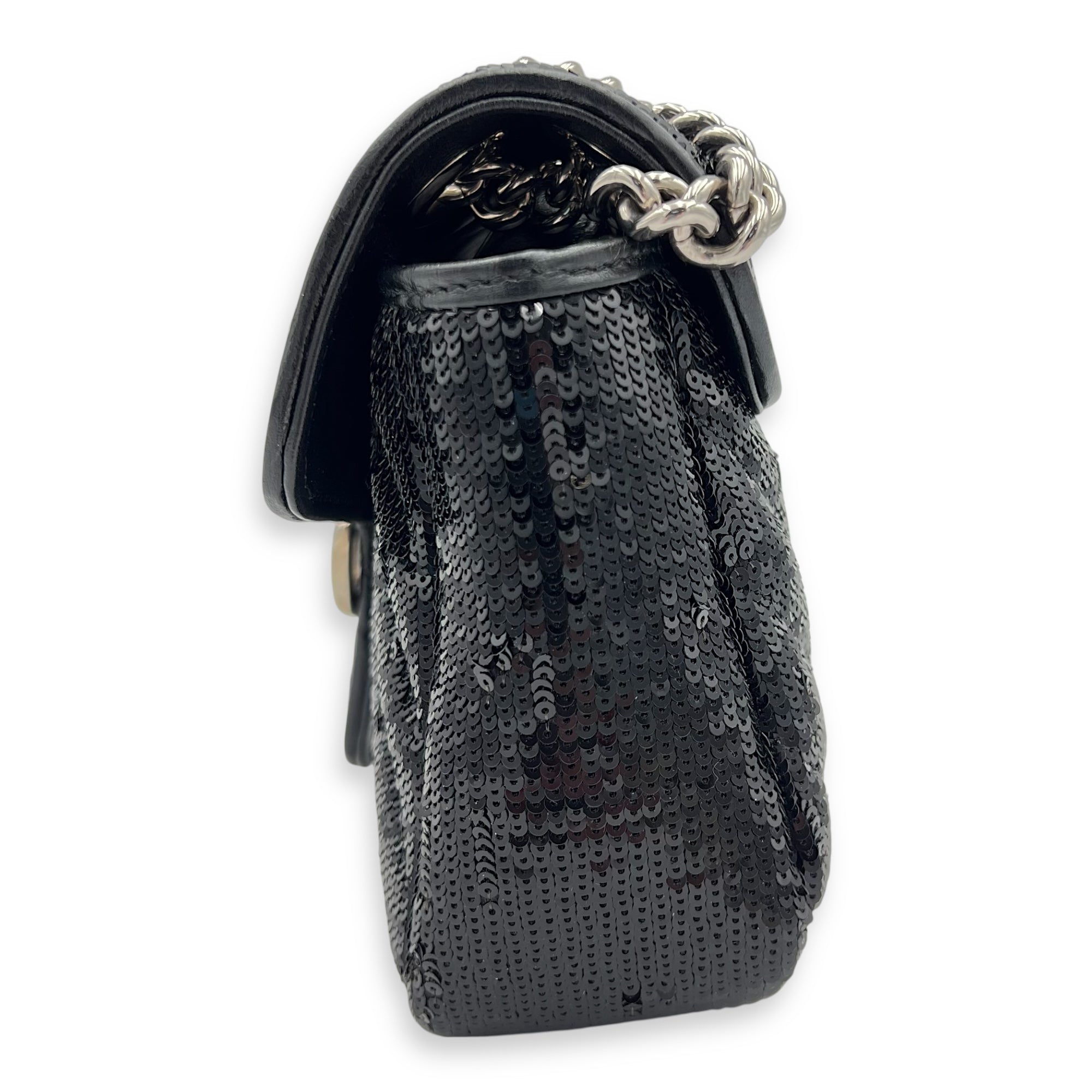 GG Marmont Shoulder Bag Black in Sequins, Silver hardware - Image 5