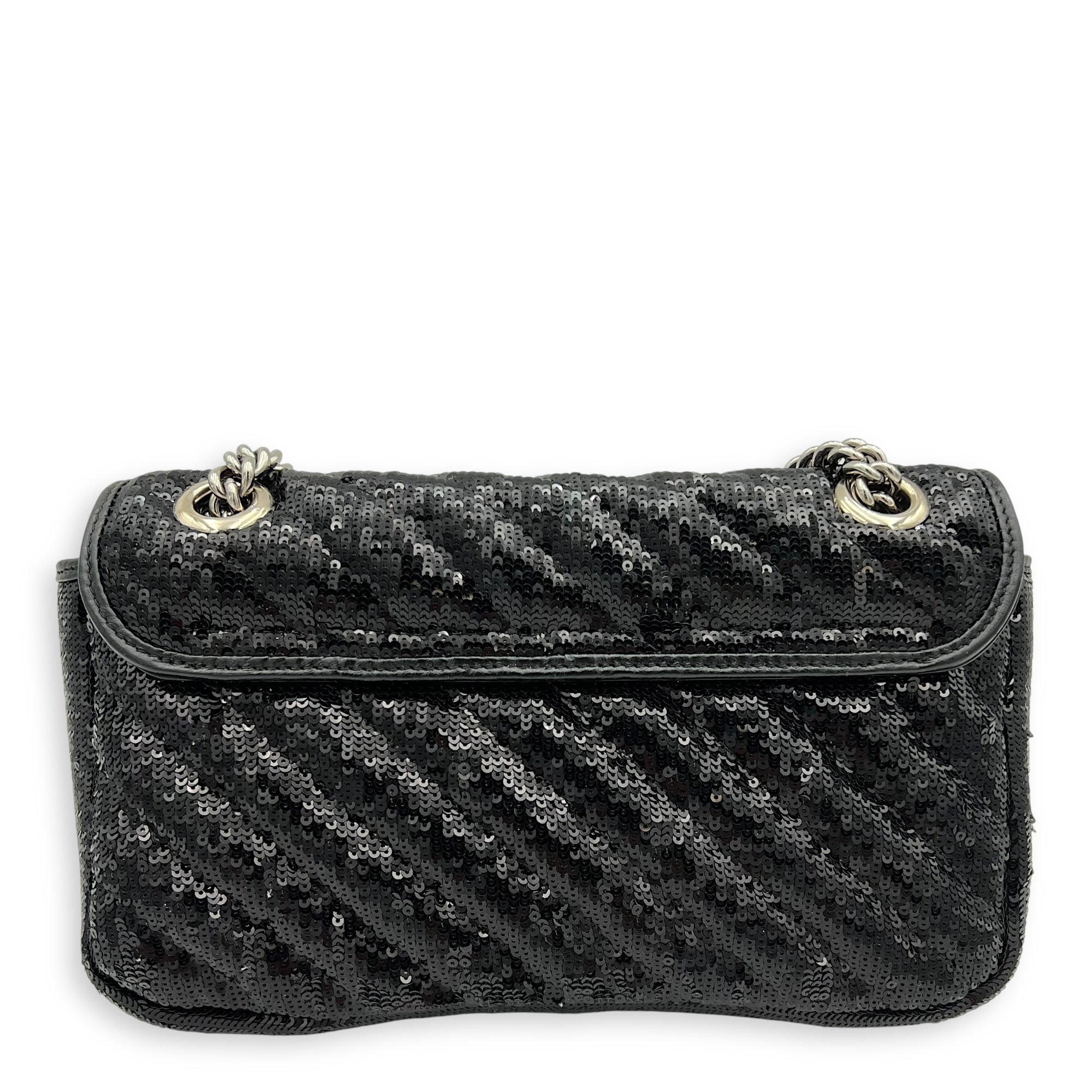 GG Marmont Shoulder Bag Black in Sequins, Silver hardware - Image 3