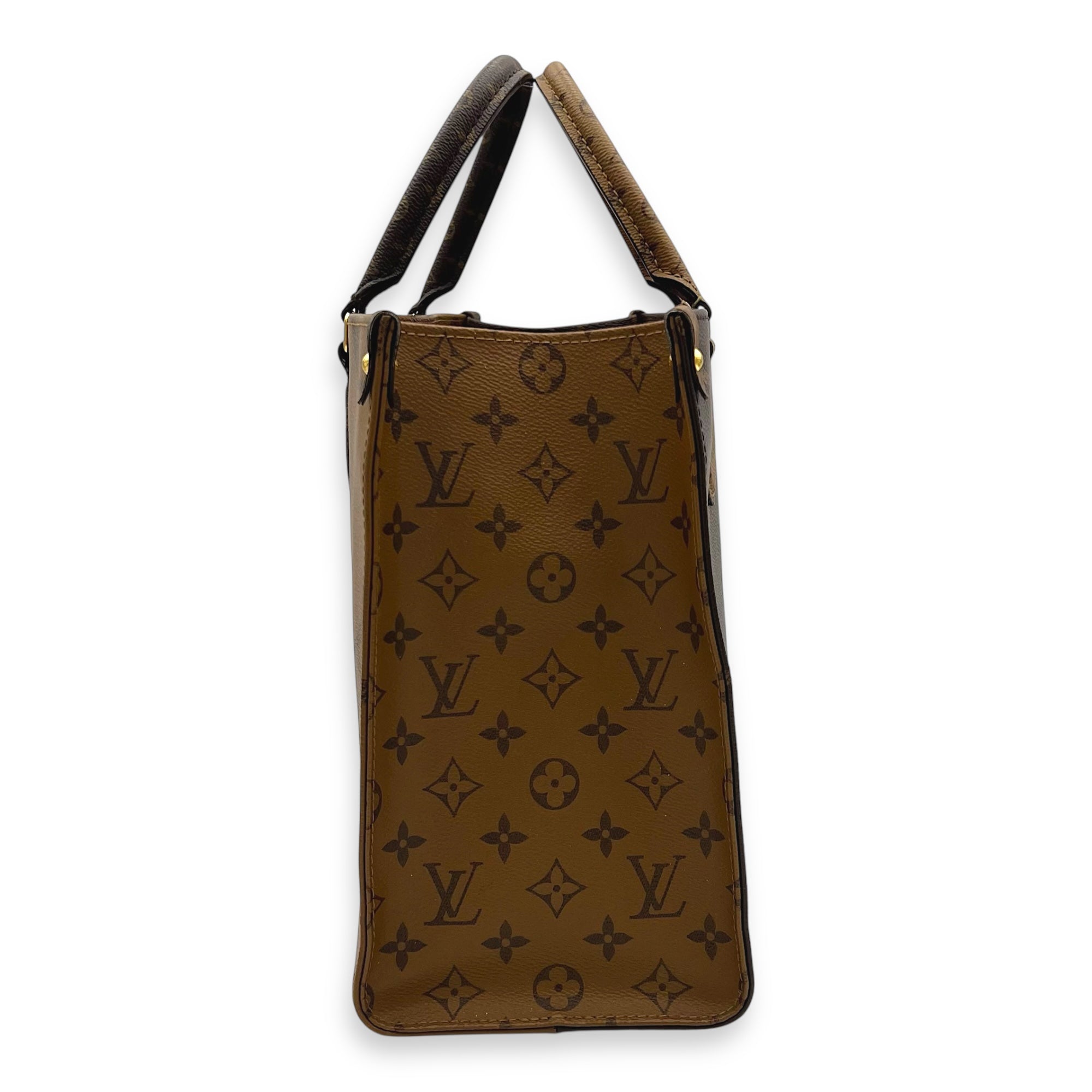 OnTheGo MM Brown Top Handle Bag in Monogram Coated Canvas, Gold hardware - Image 5