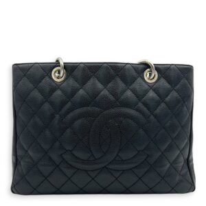 GST Tote Bag Black in Caviar Leather, Silver hardware