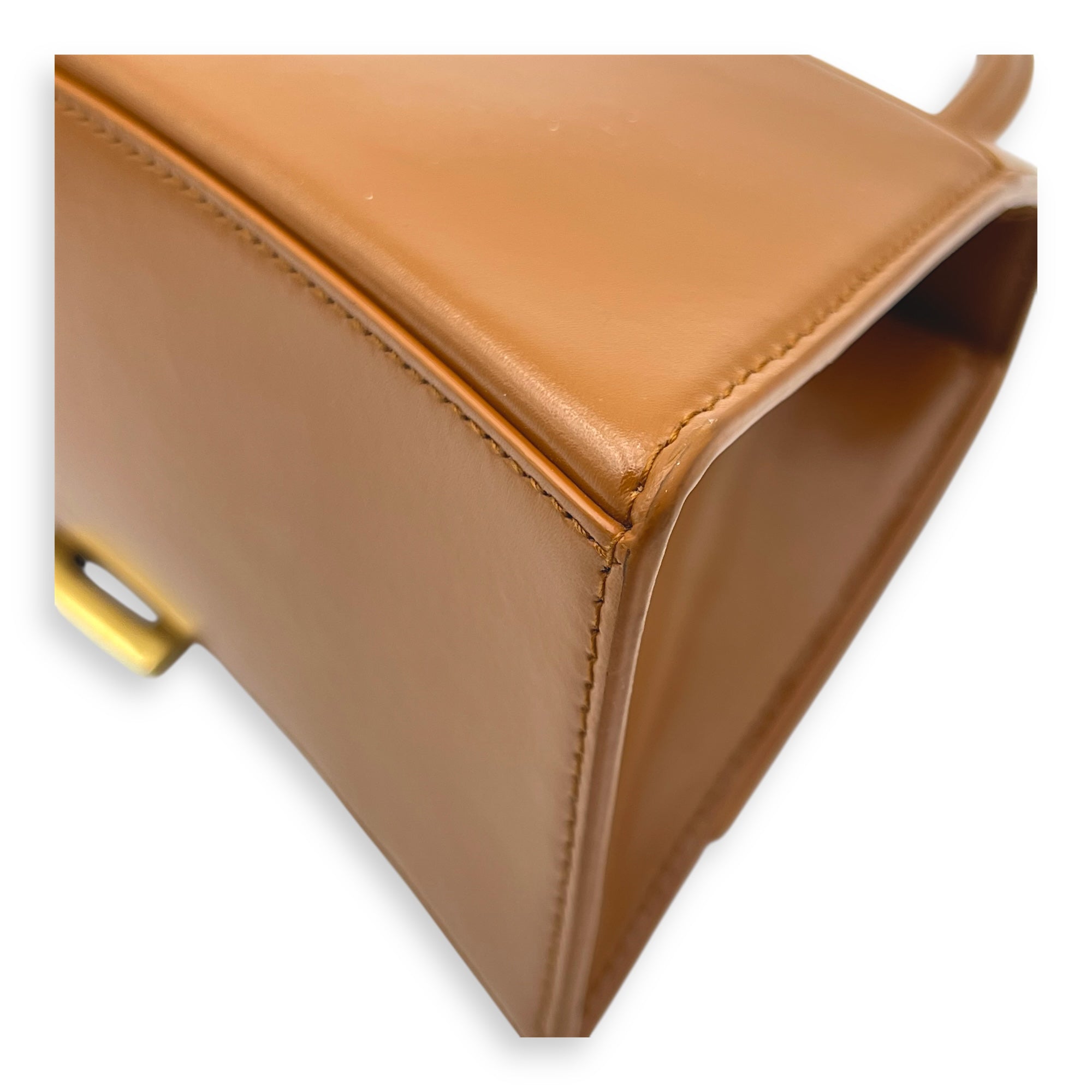 Hourglass Top Handle Bag Small Brown in Calfskin, Gold hardware - Image 8