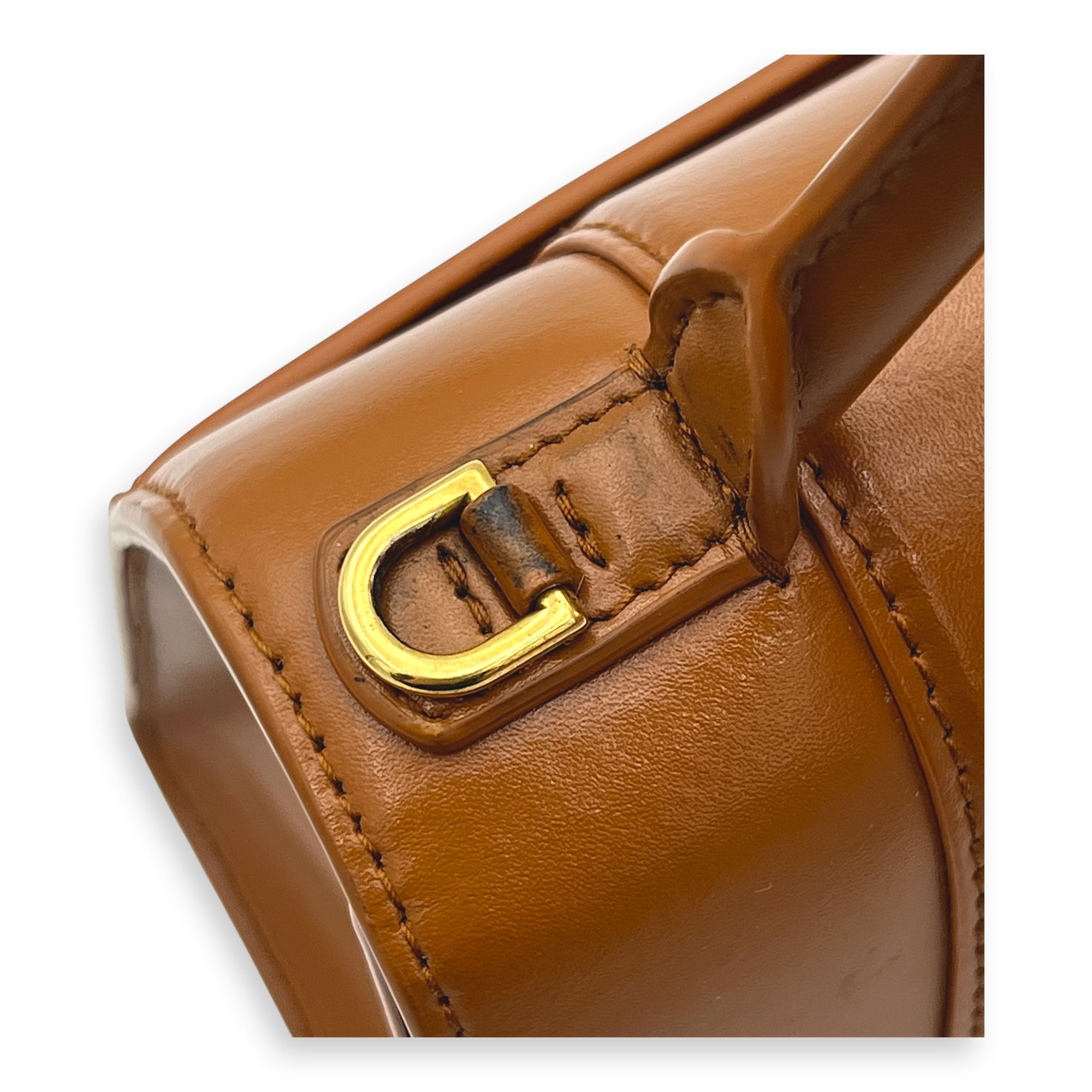 Hourglass Top Handle Bag Small Brown in Calfskin, Gold hardware - Image 13