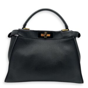 Peekaboo Top Handle Bag Medium Black in Calfskin, Gold hardware