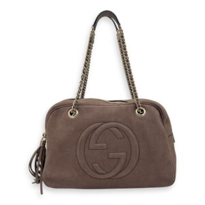 Soho Shoulder Bag Brown in Suede Leather, Gold hardware