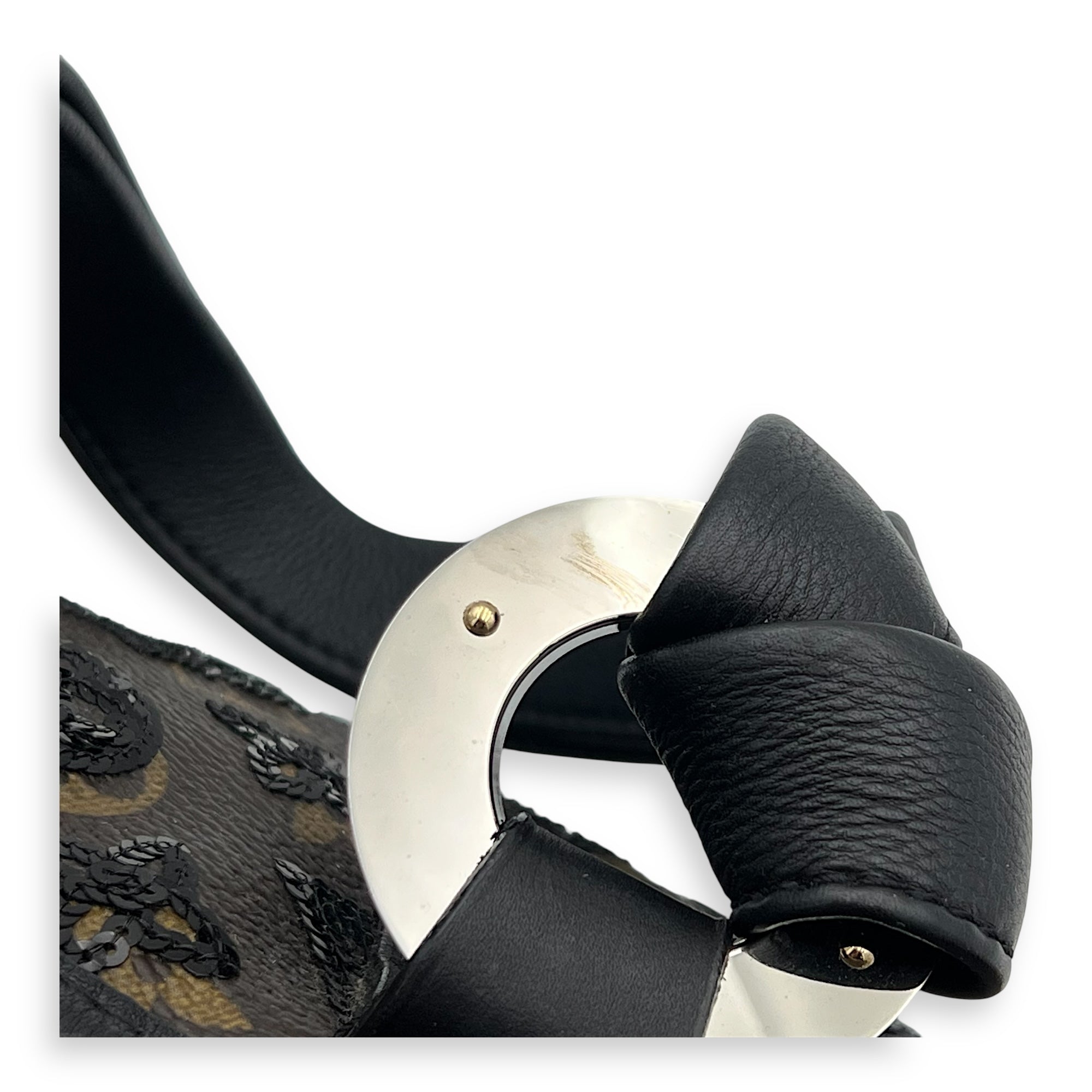 Alma Top Handle Bag Brown in Leather and sequins, Gold hardware - Image 10