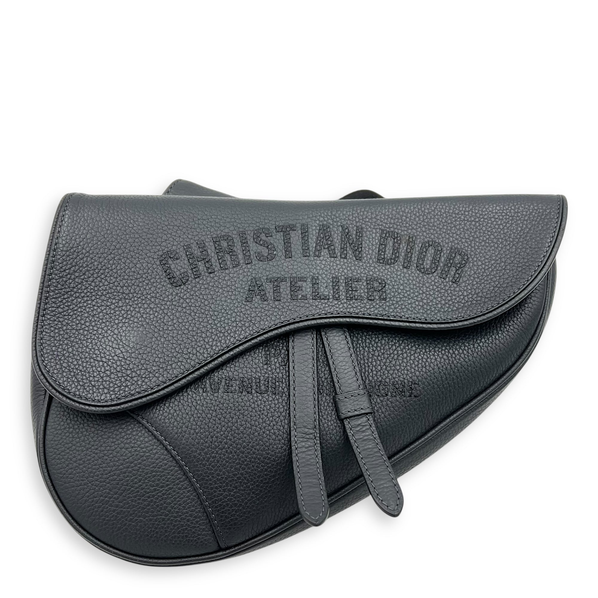 Saddle Crossbody Bag Black in Calfskin, Silver hardware