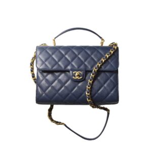 Satchel Navy Blue Grained Calfskin & Gold-Tone Metal - CB023