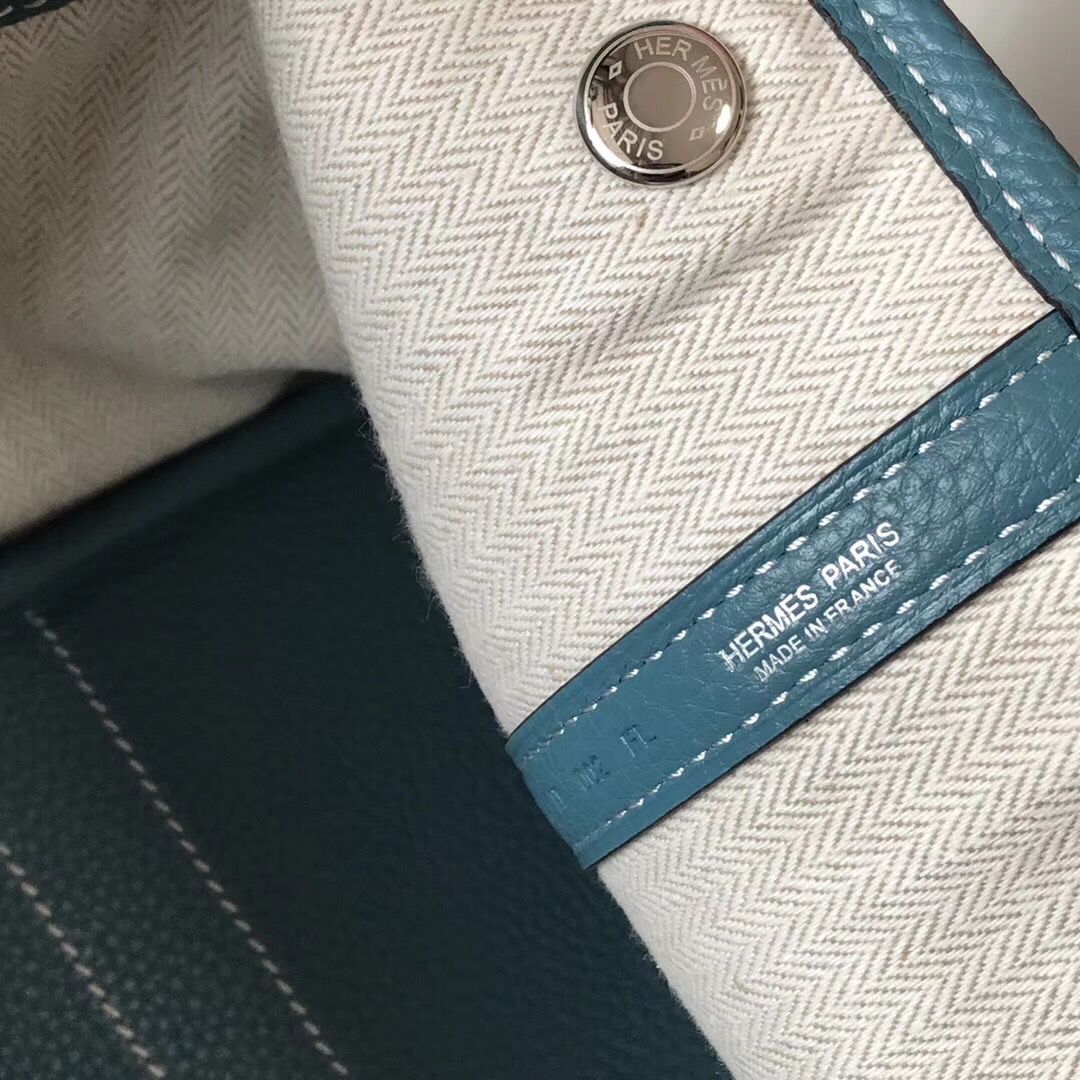 Hermes Garden Party 36 Bag In Blue Jean Clemence Leather - Image 7