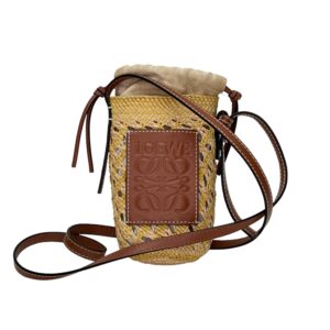 Cylinder Pouch Brown Crossbody Bag in Raffia