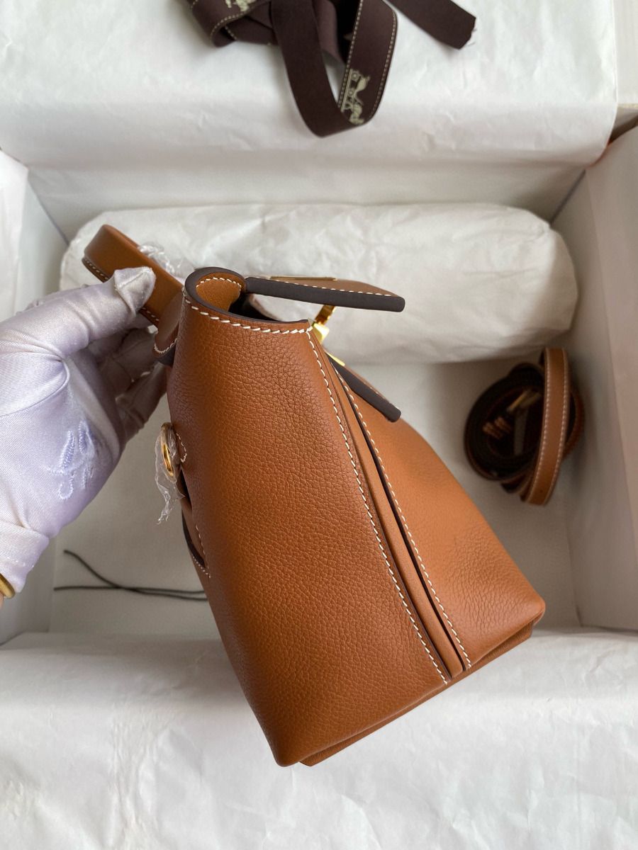 Hermes 24/24 Mini 21 Handmade Bag in Gold Evercolor Leather - Image 6