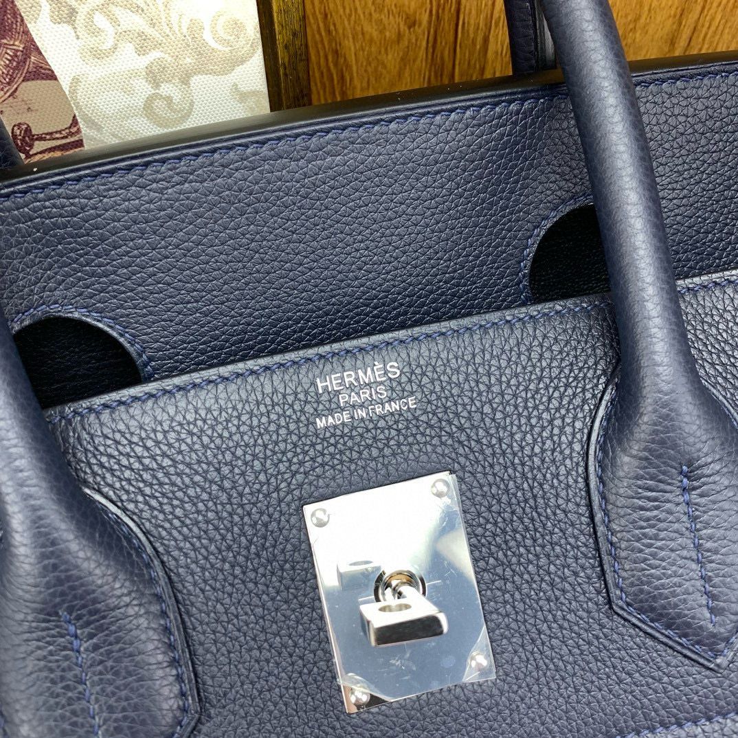 Hermes Birkin HAC 40 Handmade Bag in Blue Nuit Clemence Leather - Image 7