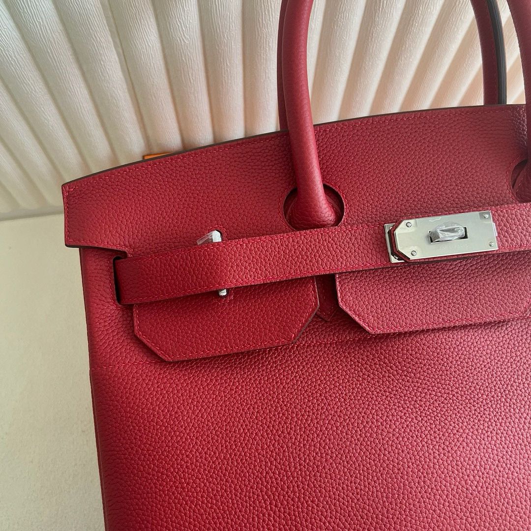 Hermes HAC Birkin 40 Handmade Bag in Red Clemence Leather - Image 7