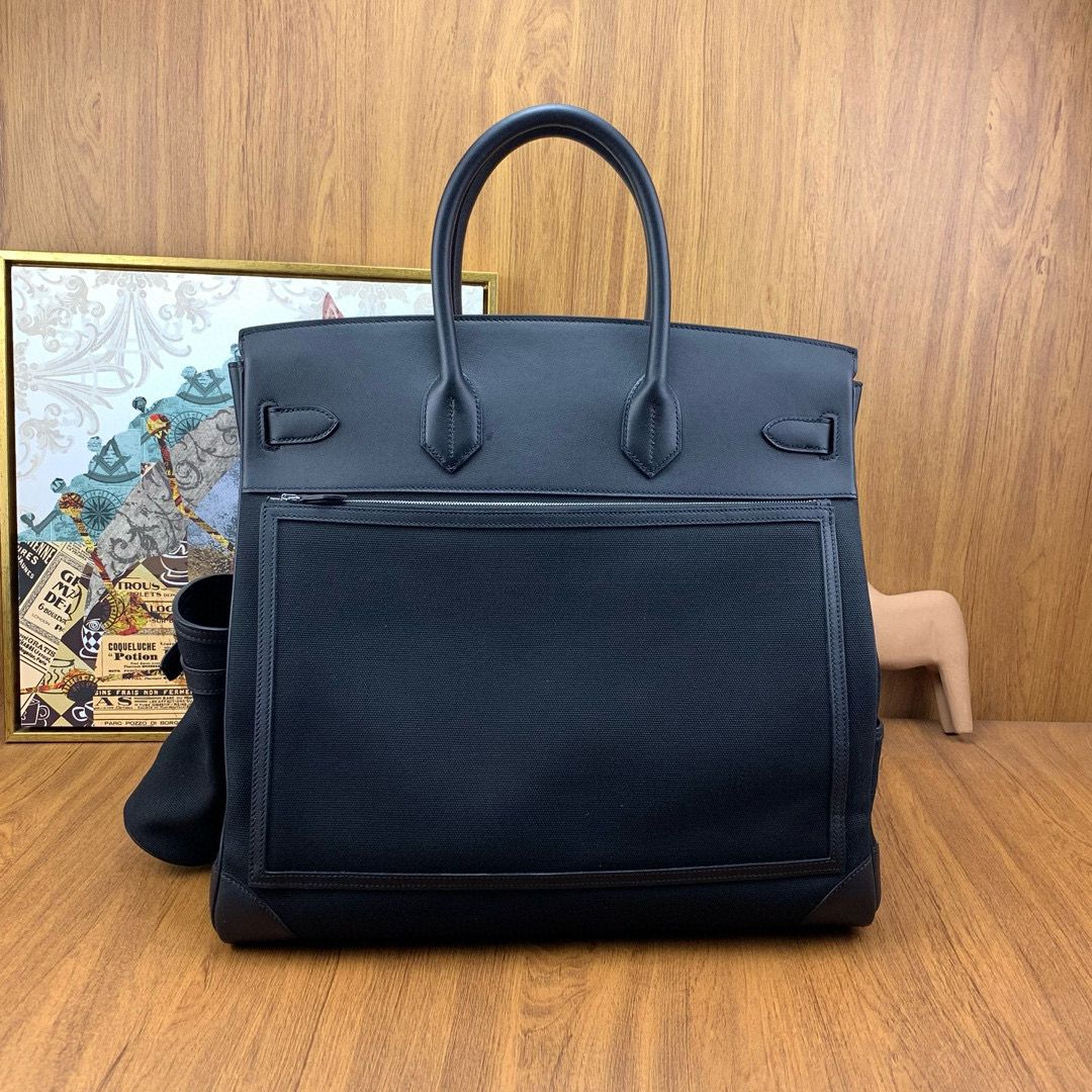 Hermes HAC Cargo Birkin 40 Handmade Bag in Black Toile - Image 3