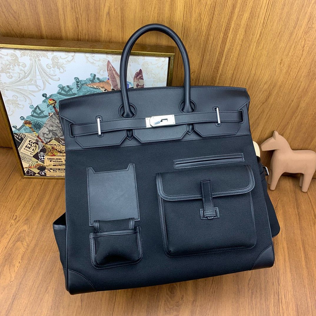Hermes HAC Cargo Birkin 40 Handmade Bag in Black Toile - Image 5